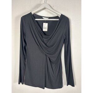 Cabi #137 Womens Black Long-Sleeve Drape Front Drama Tee Top Large Stretch New